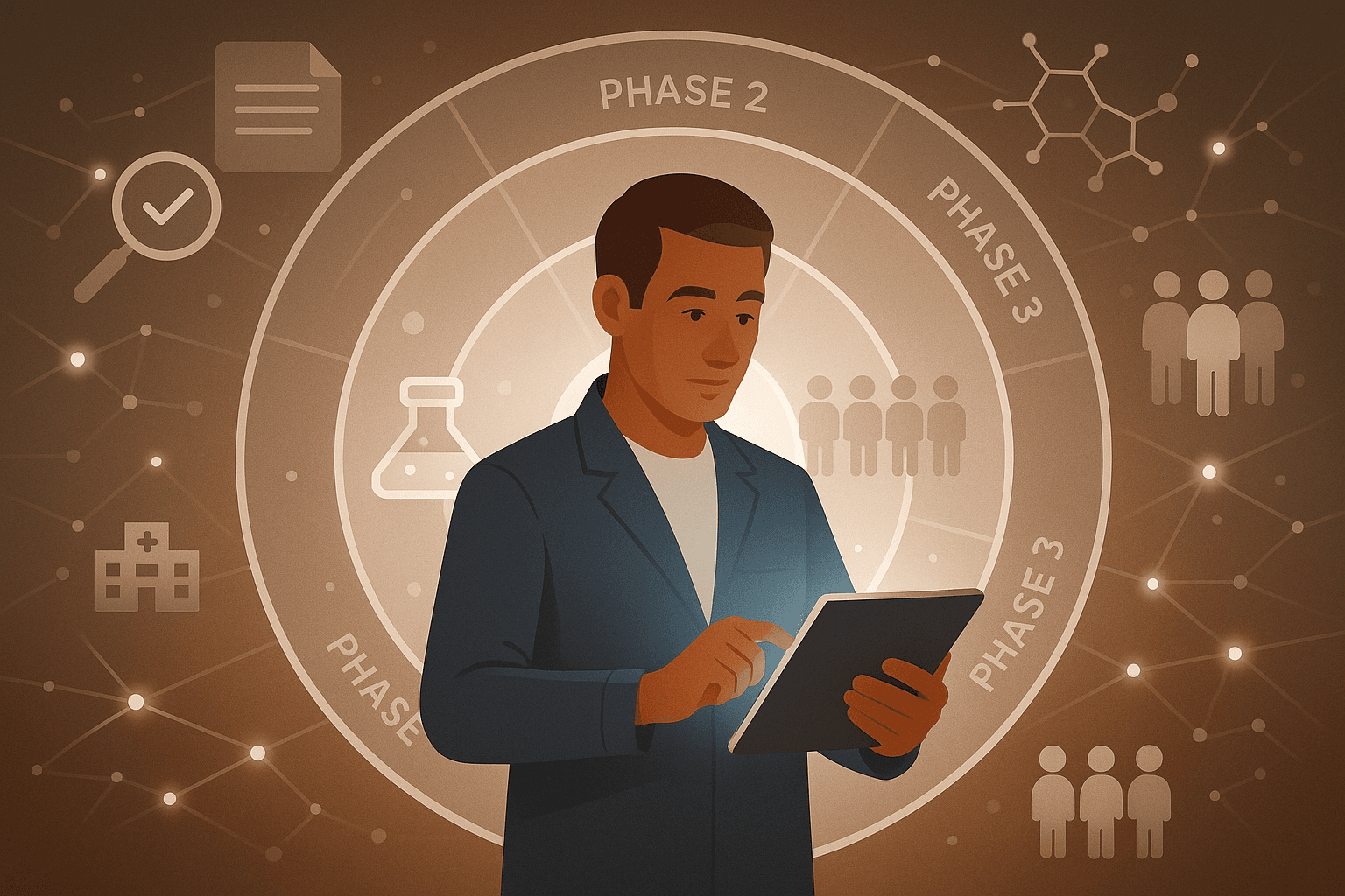 Clinical research associate reviewing regulatory binders inside a hospital trial site