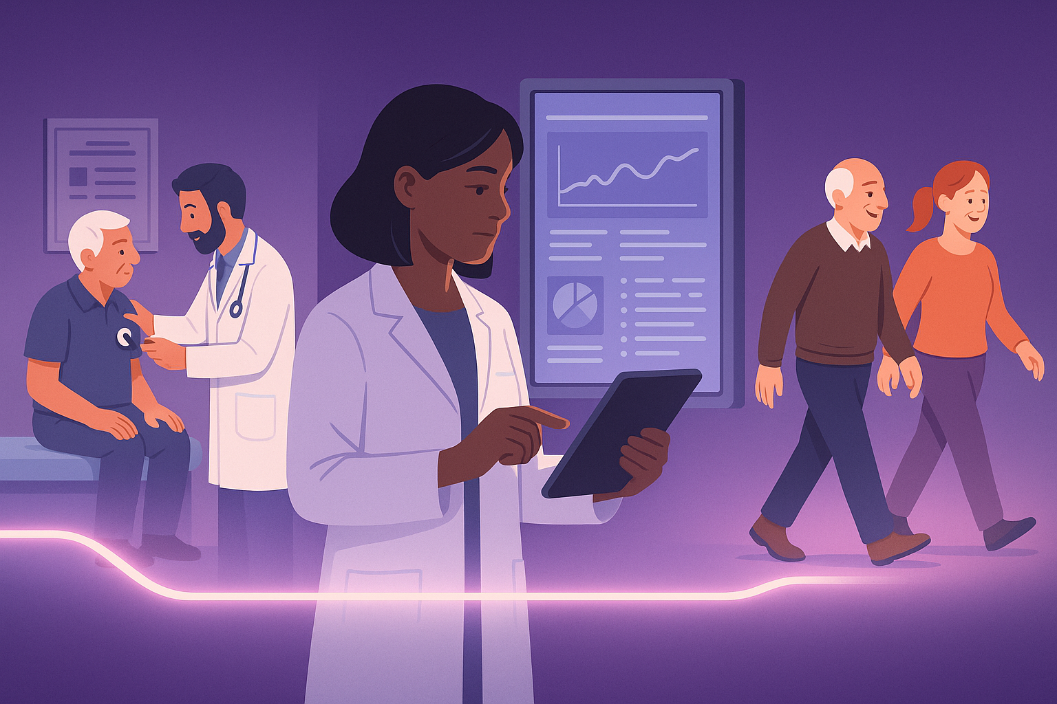 Clinical research team collaborating over trial dashboards